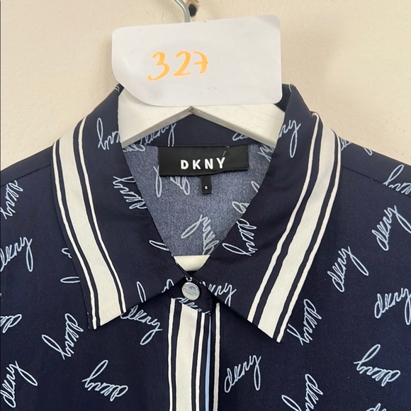 DKNY Navy Blue Blouse with White Pattern - Picture 2 of 6